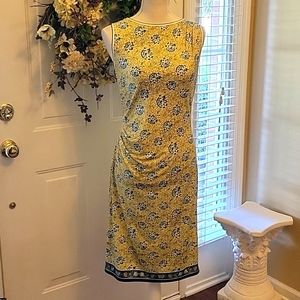Max Studio yellow blue white floral sleeveless stretch dress stretch Small New …